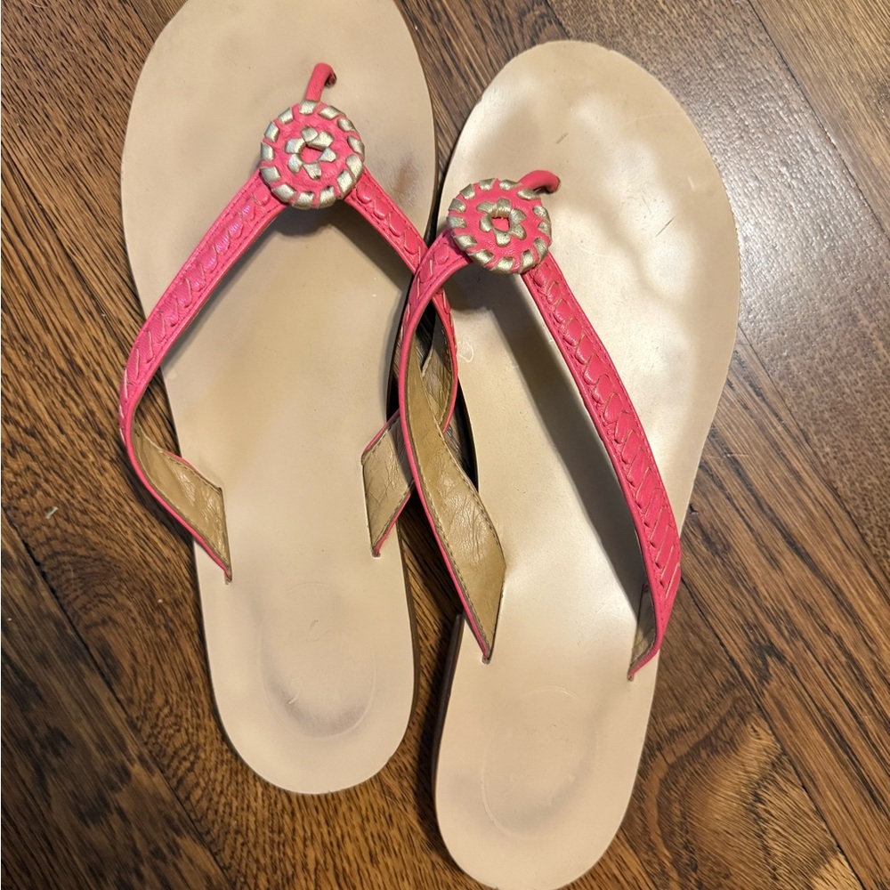 Jack Rogers Pink and Cream Sandals with Floral Embellishments